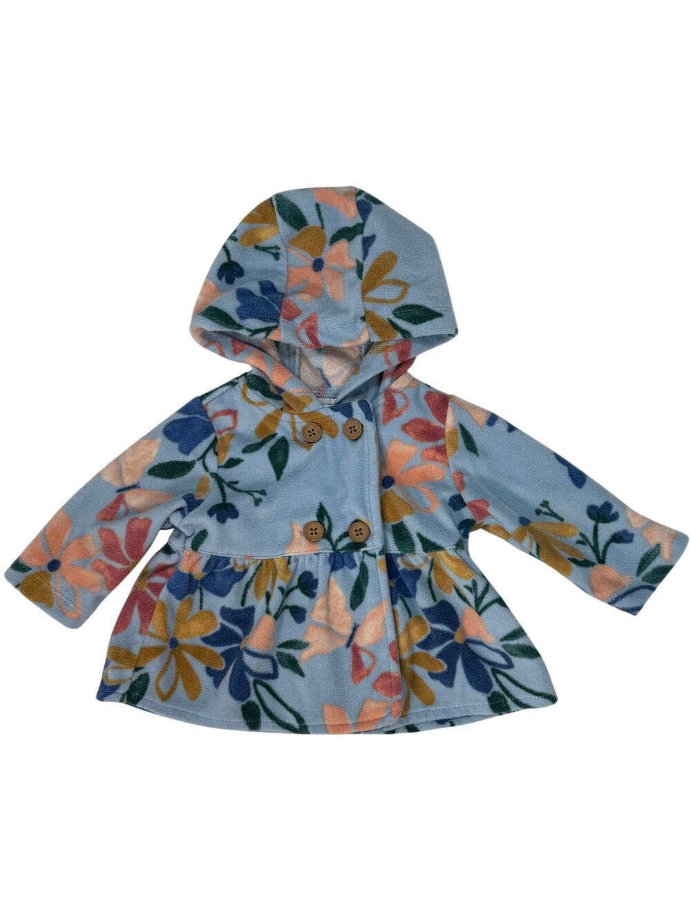 Carter’s Baby Girls 3M Fleece Floral Hooded Jacket Blue Pink Flowers Cozy Coat